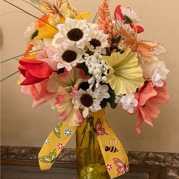 Spring Flower Arrangement. Yellow and Orange with cute Butterfly Accents - Picture 2 of 10